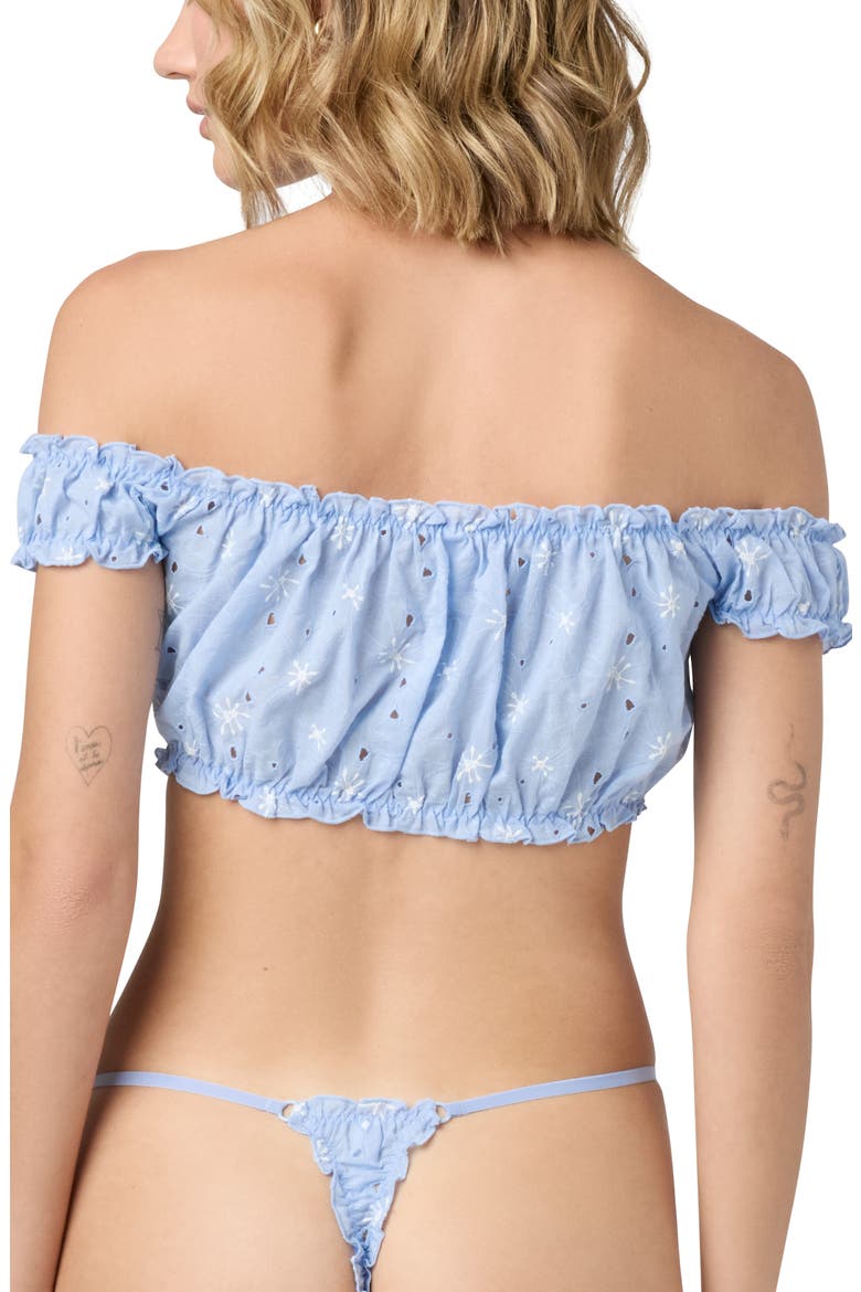 Embroidered Eyelet Off the Shoulder Crop Top, Alternate, color, BLUE JET STREAM