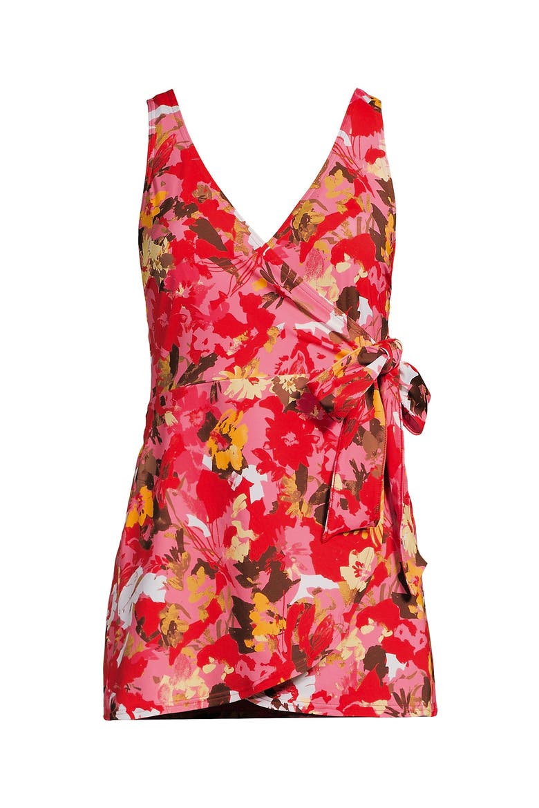 Side Tie Mini Swim Dress Swimsuit, Alternate, color, Daylily Red Multi Floral