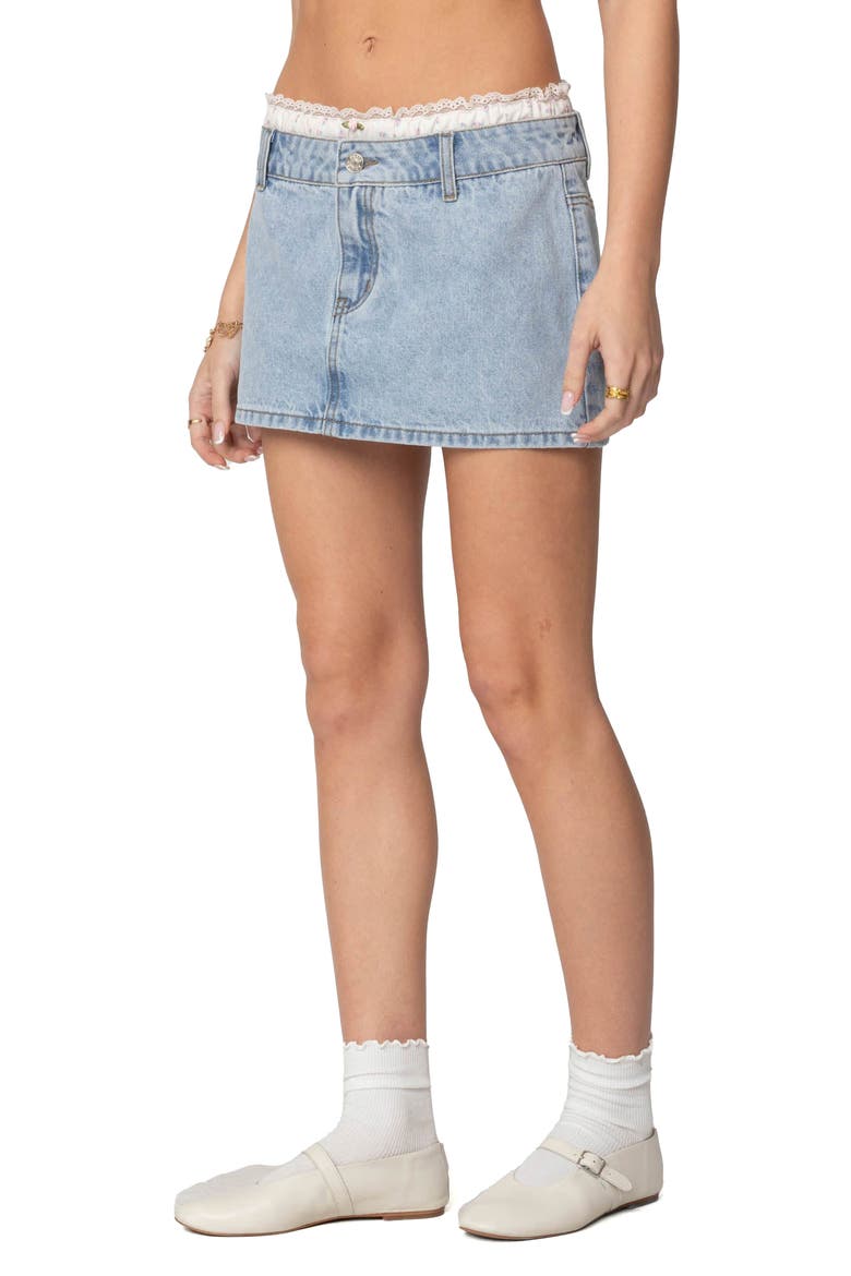 Floral Peekaboo Denim Miniskirt, Alternate, color, LIGHT-BLUE