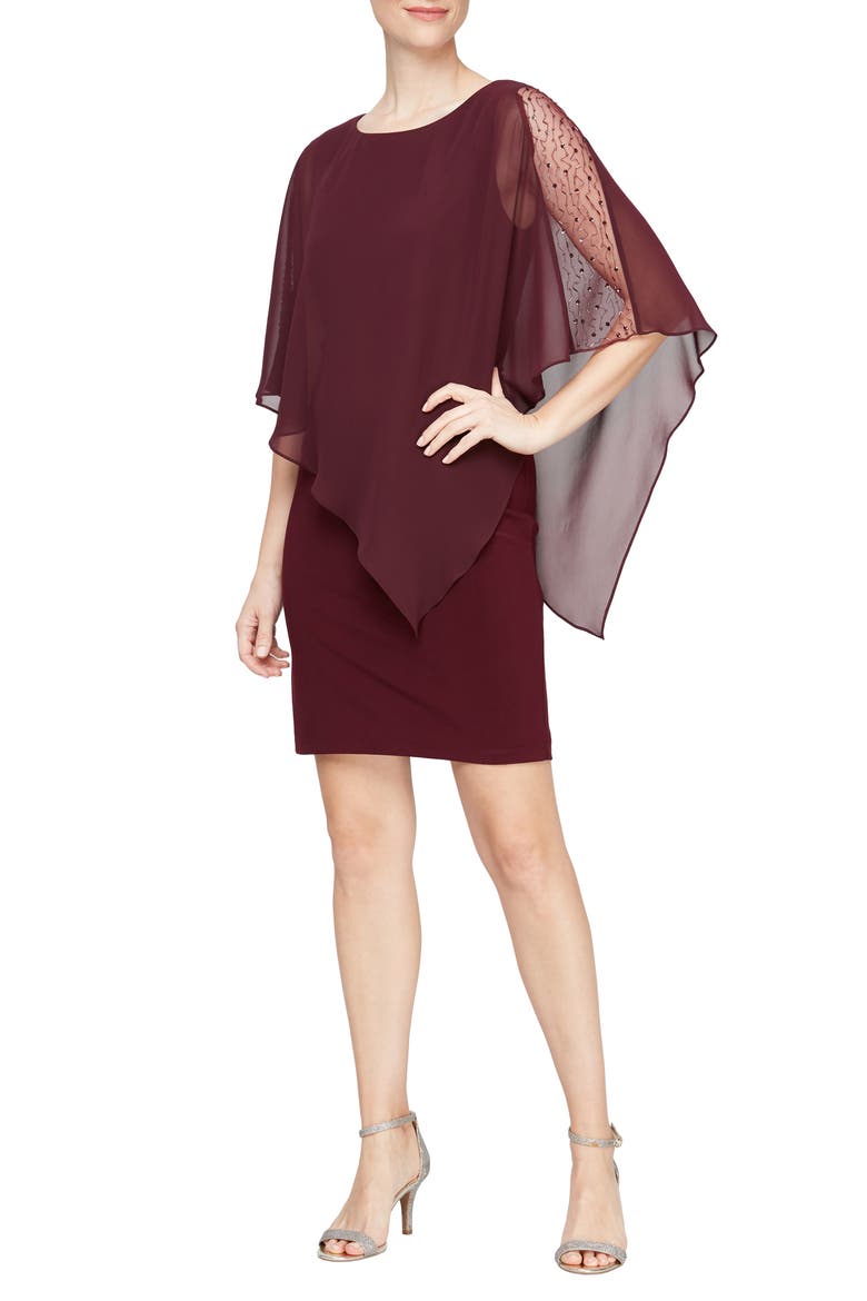 Short Sheath Dress & Embellished Cape Set, Main, color, FIG