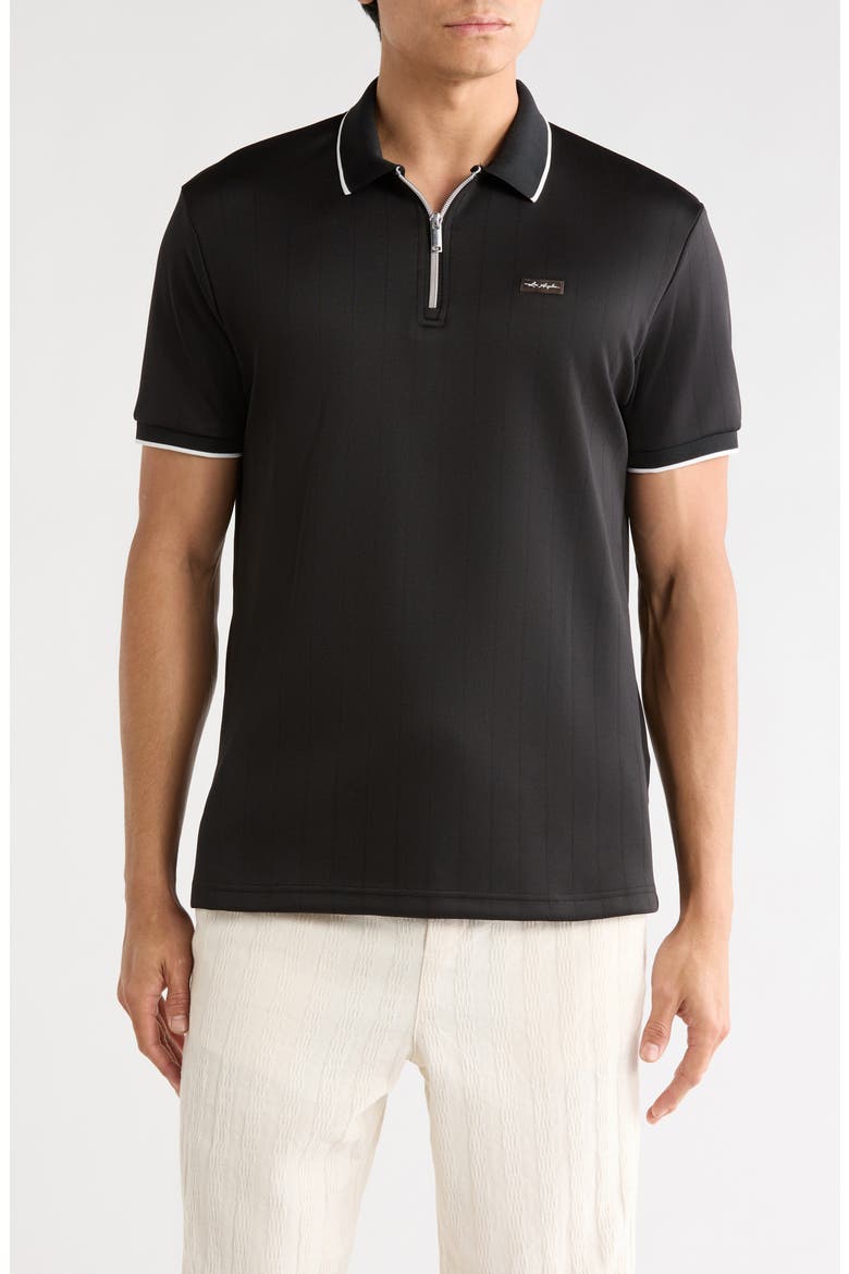 Vertical Stripe Textured Polo, Main, color, BLACK AND WHITE