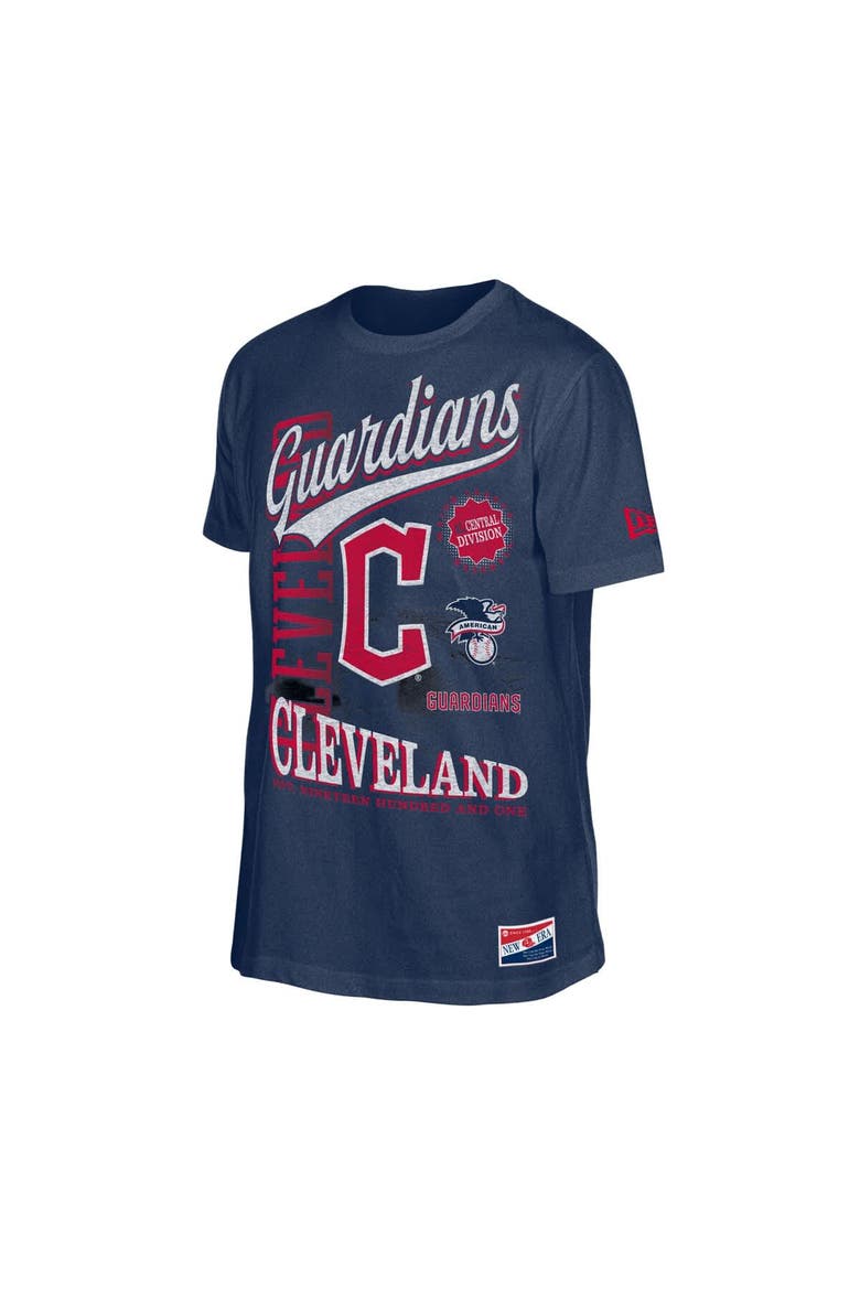 Men's New Era Navy Cleveland Guardians  Oversized Throwback Distressed T-Shirt, Alternate, color, Navy