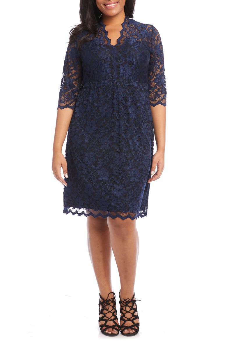Scalloped Stretch Lace Dress, Main, color, NAVY