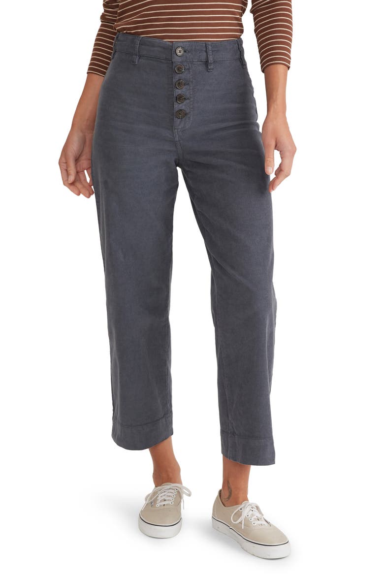 Bridget High Waist Crop Wide Leg Corduroy Pants, Main, color, NAVY