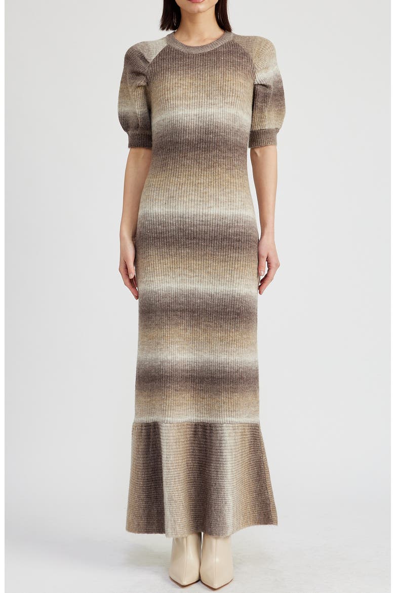 Greer Ombré Short Sleeve Sweater Dress, Main, color, BROWN OMBRE