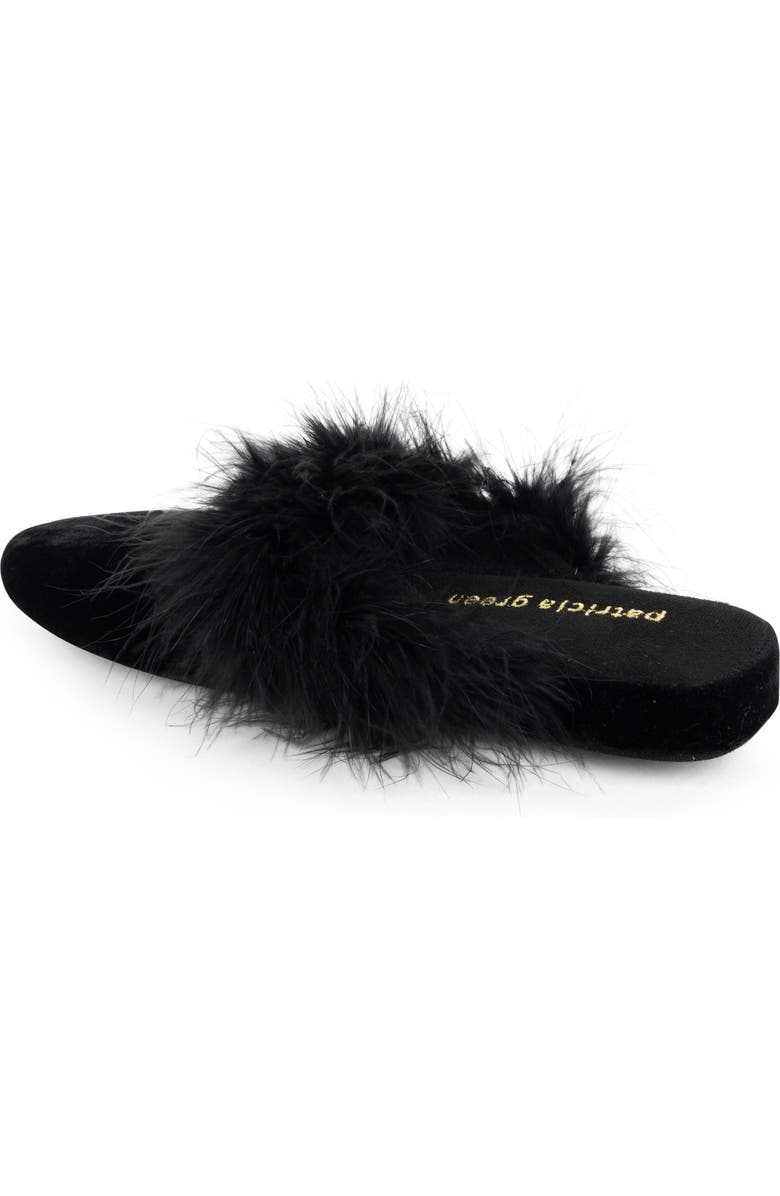 patricia green Party Feather Velvet Slipper, Alternate, color, Black