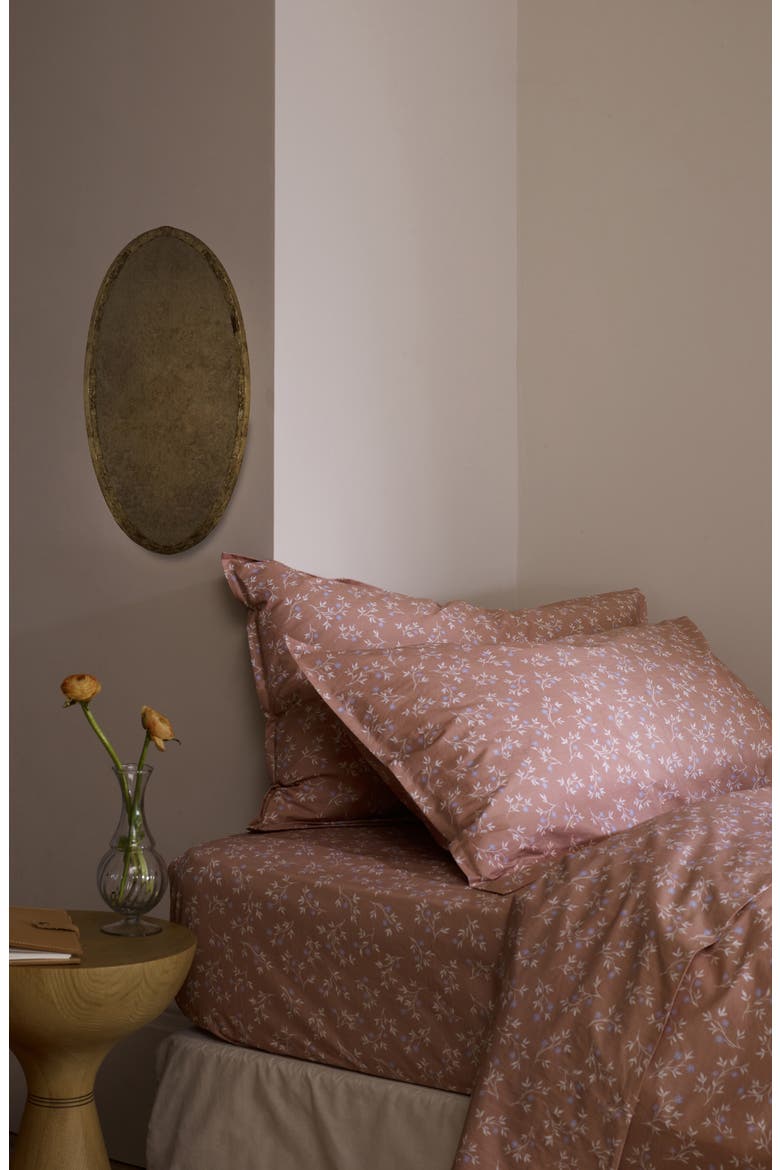 Floral 200 Thread Count Cotton Percale Pillowcases, Alternate, color, CHESTNUT