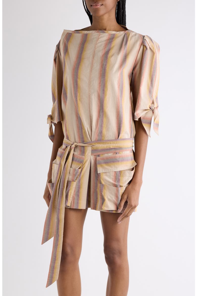 Mariza Stripe Cotton Minidress, Alternate, color, DESERT