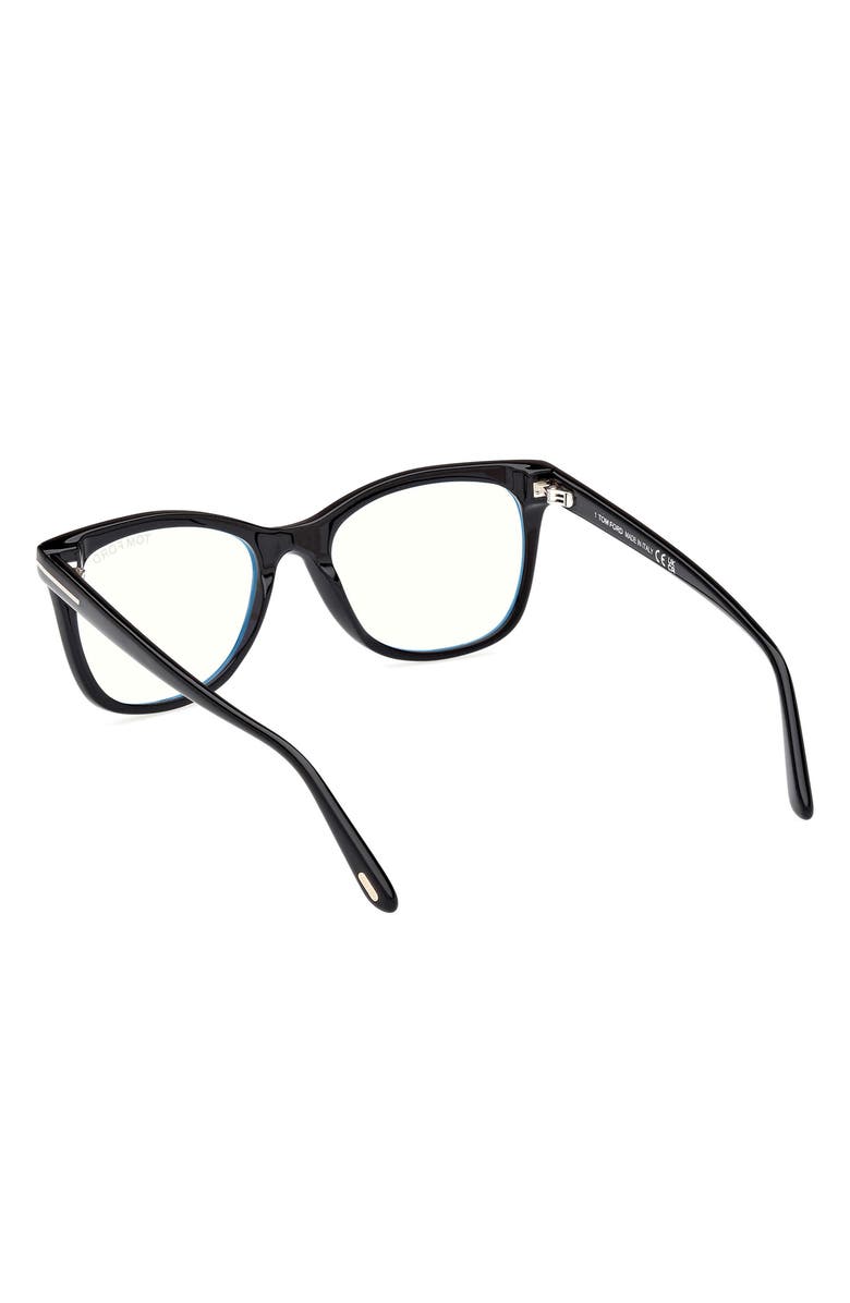 TOM FORD 52mm Square Blue Light Blocking Glasses, Alternate, color, Black Eco / T Logo