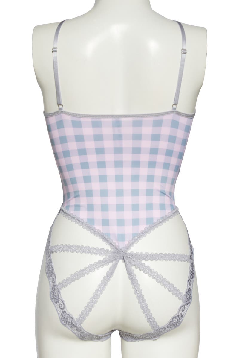 Coquette Strappy Back Gingham Teddy, Alternate, color, Pink