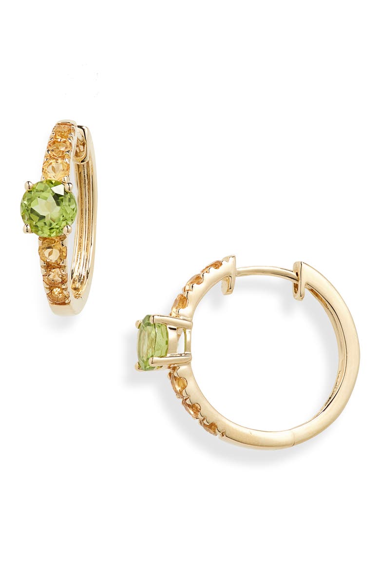 14K Gold Peridot & Citrine Hoop Earrings (Nordstrom Exclusive), Main, color, 14K YELLOW GOLD