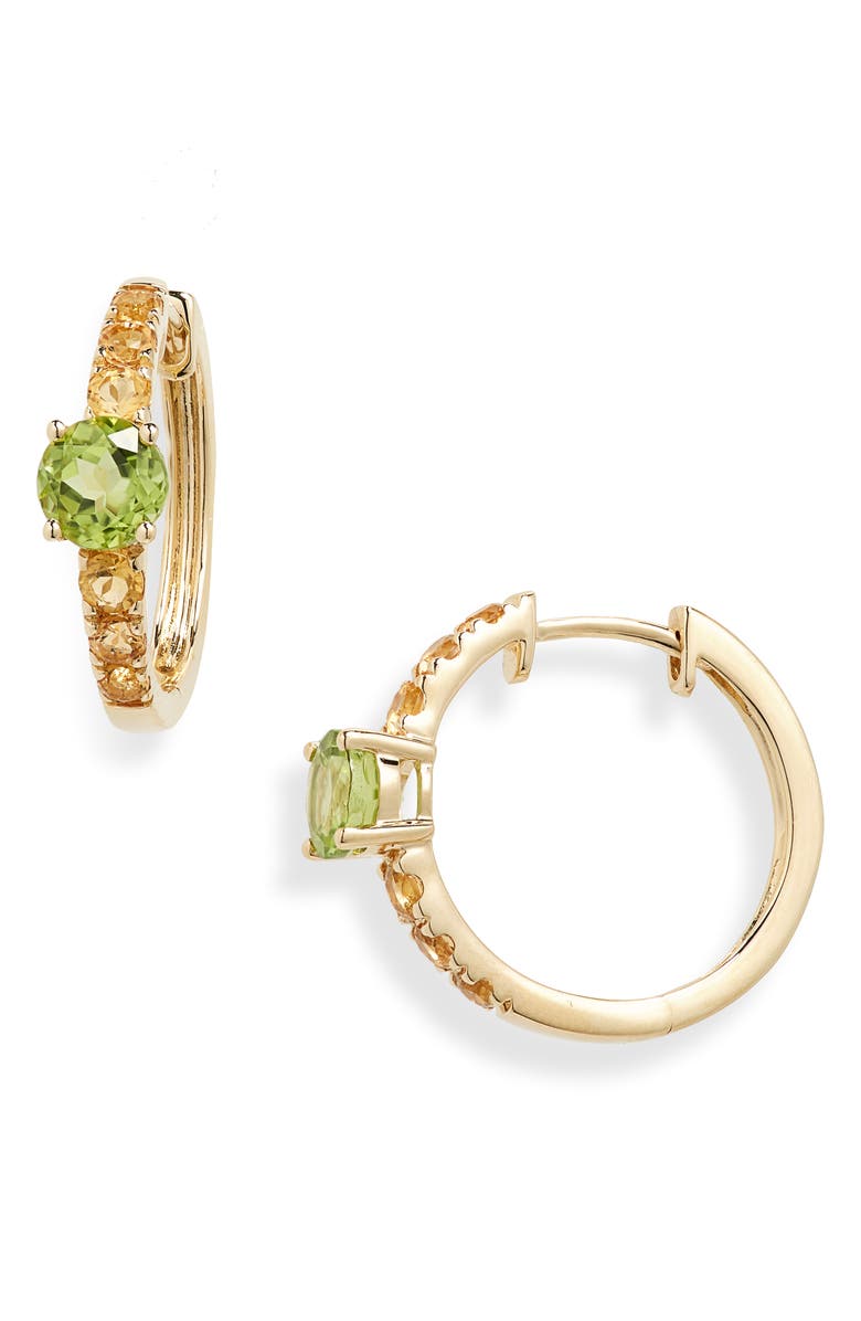 Bony Levy 14K Gold Peridot & Citrine Hoop Earrings, Main, color,