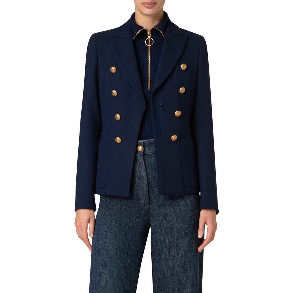 Akris Punto Double-breasted Illusion Canvas Crepe Blazer In Navy