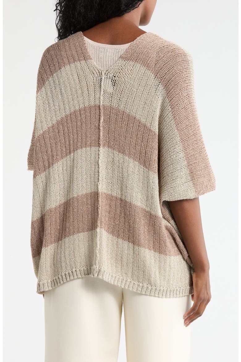 Buttoned V-Neck Tunic Top, Alternate, color, BEIGE/ BROWN/ GOLD