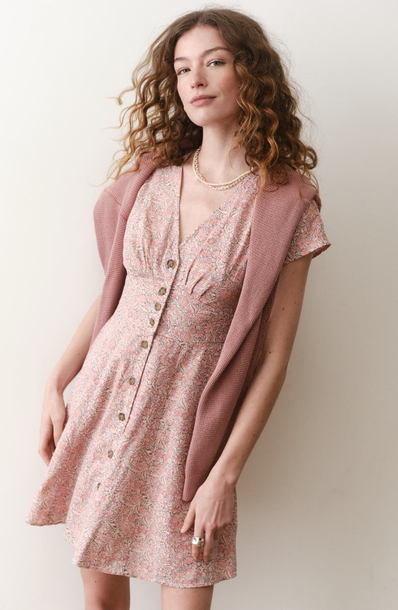 Marine Layer Camila Floral Button Front Hemp Blend Minidress, Alternate, color, Bouquet