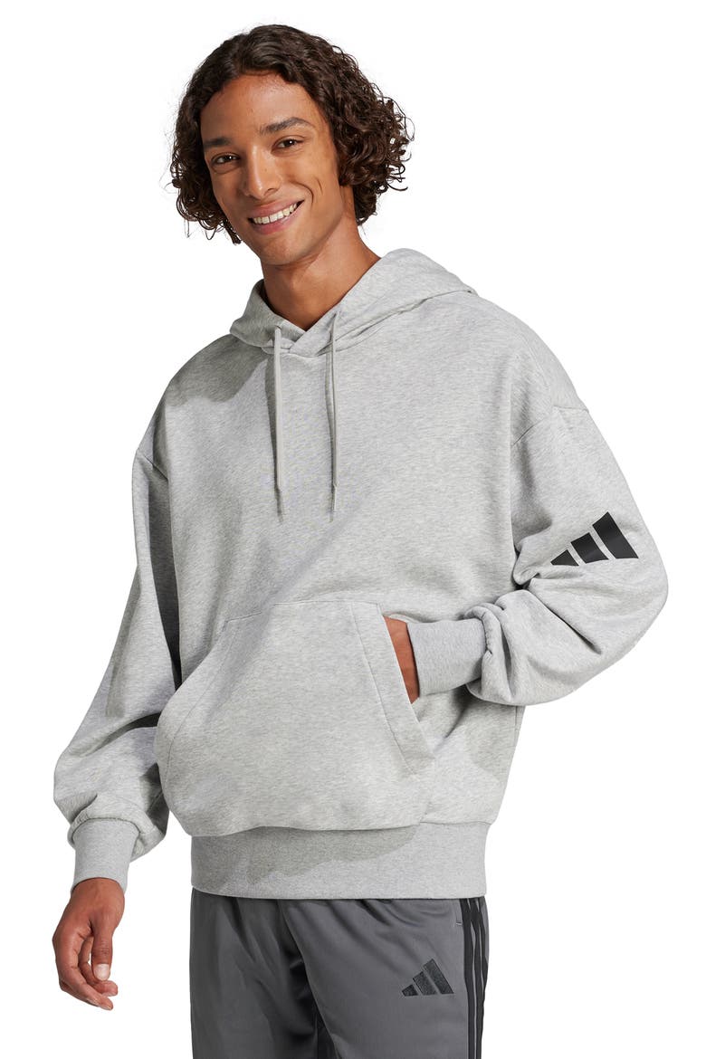 Essentials Loose 3-Bar Hoodie, Alternate, color, MEDIUM GREY HEATHER/ BLACK
