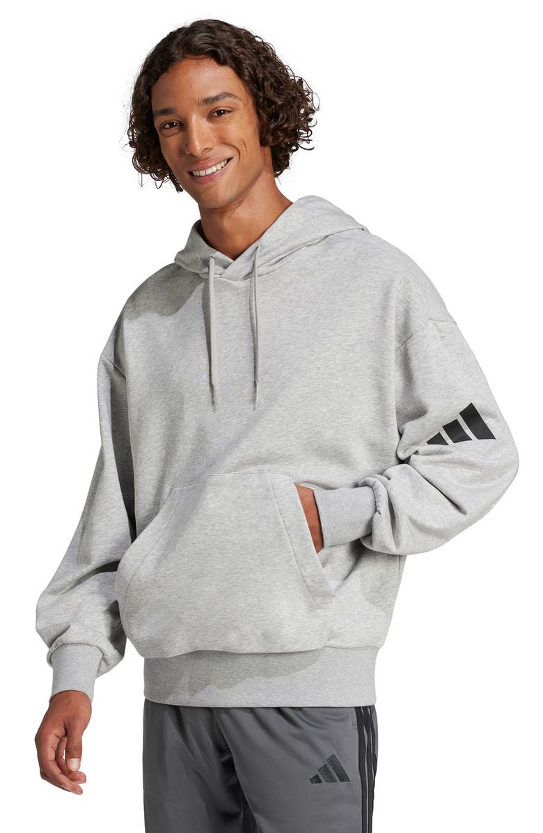 adidas Essentials Loose 3-Bar Hoodie, Alternate, color, Medium Grey Heather/ Black