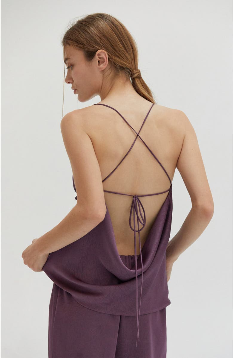 CRESCENT Textured Satin Cowl Back Satin Top, Alternate, color,