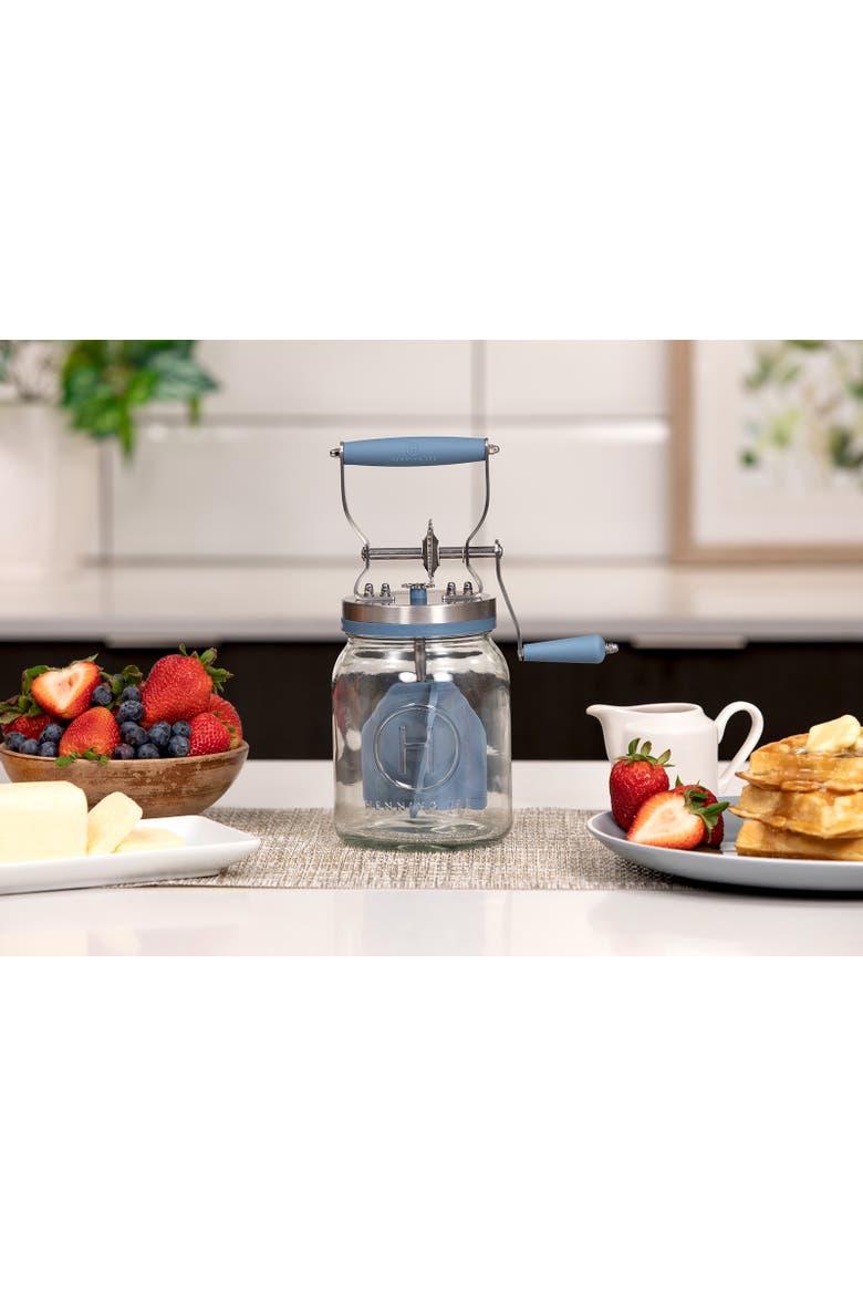 Manual Glass Butter Churner with Jar, 32 ounce, Alternate, color, Blue