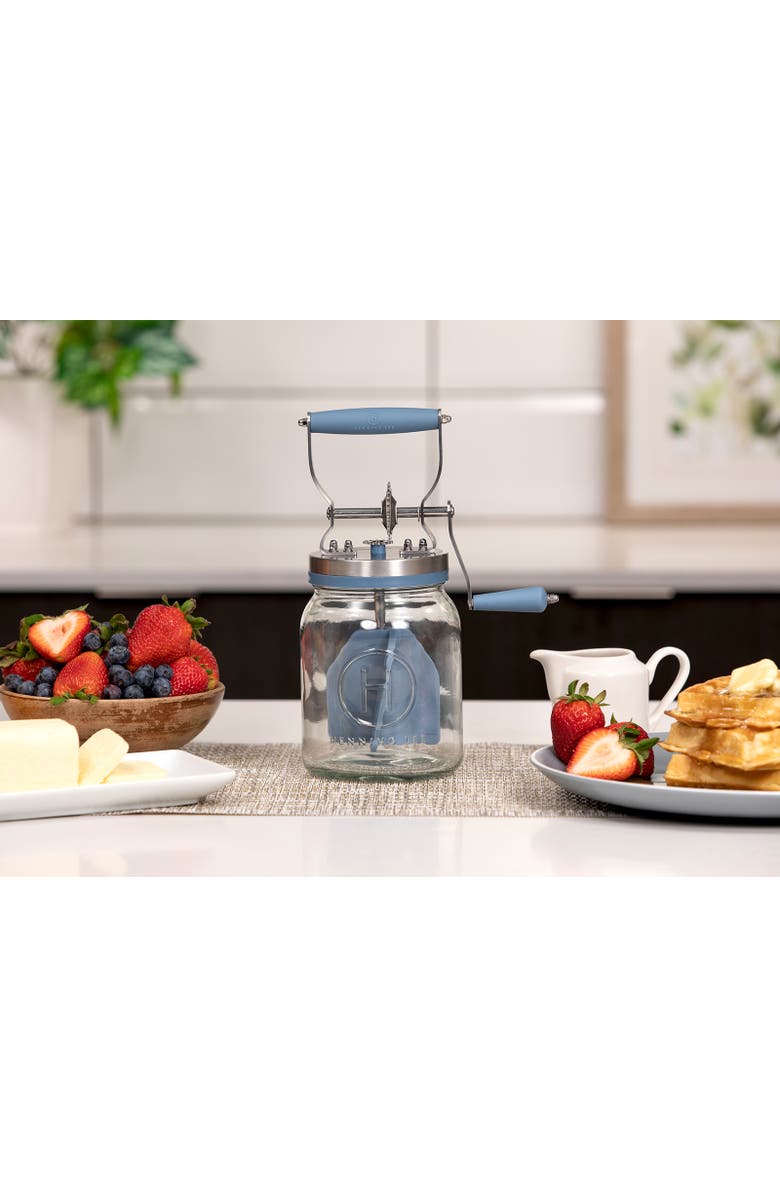 Henning Lee Manual Glass Butter Churner with Jar, 32 ounce, Alternate, color, Blue