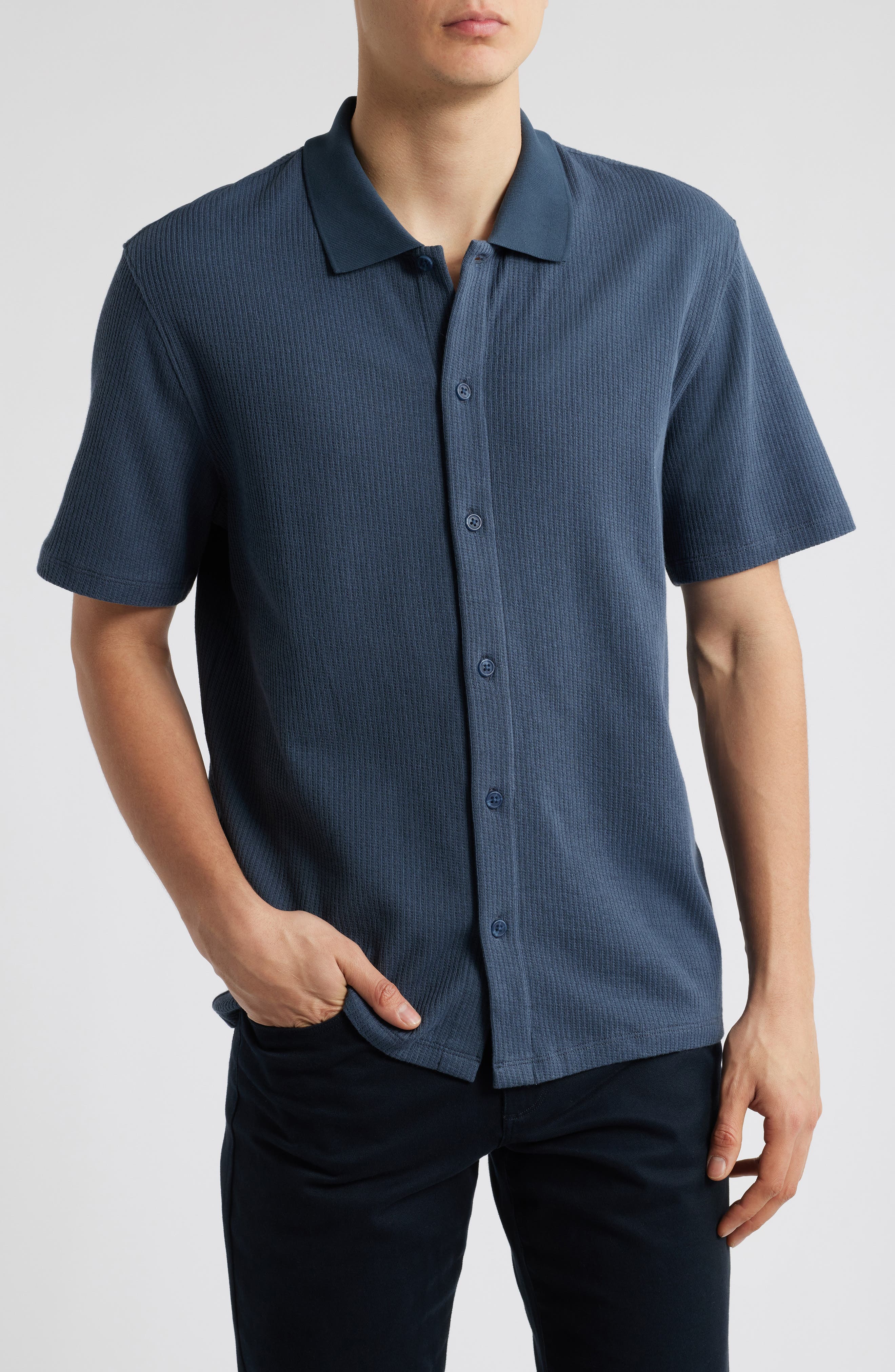 Vince Textured Double Knit Short Sleeve Button-Up Shirt