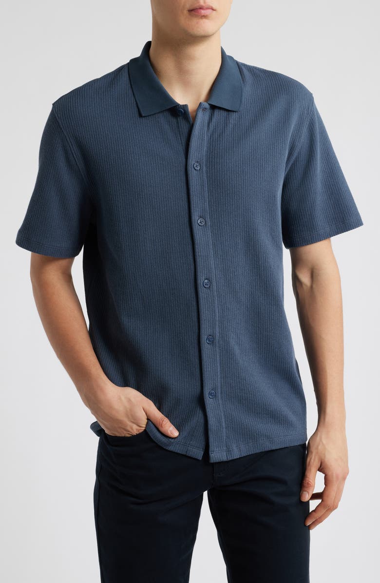 Vince Textured Double Knit Short Sleeve Button-Up Shirt, Main, color, Venice Blue