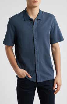 Vince Textured Double Knit Short Sleeve Button-Up Shirt