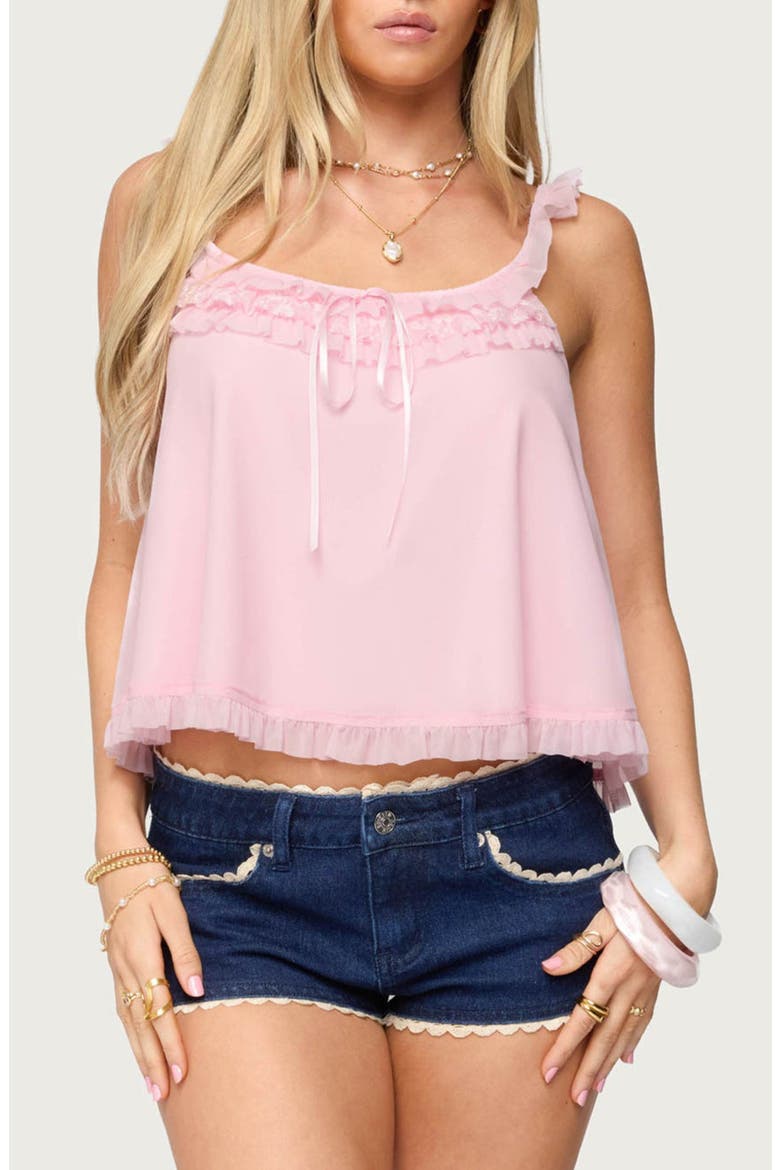 Ruffle Mesh Babydoll Camisole, Main, color, LIGHT-PINK