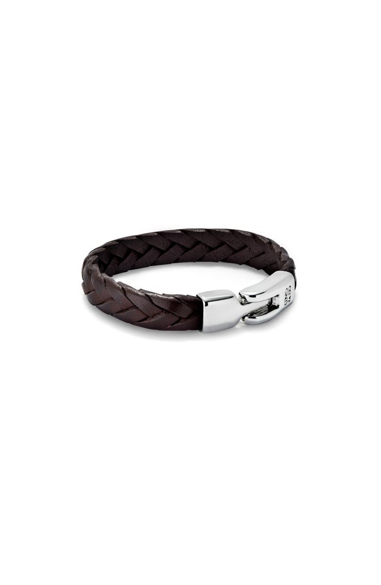 UNODE50 Cognac color braided leather sterling silver-plated bracelet with clasp., Alternate, color, Brown
