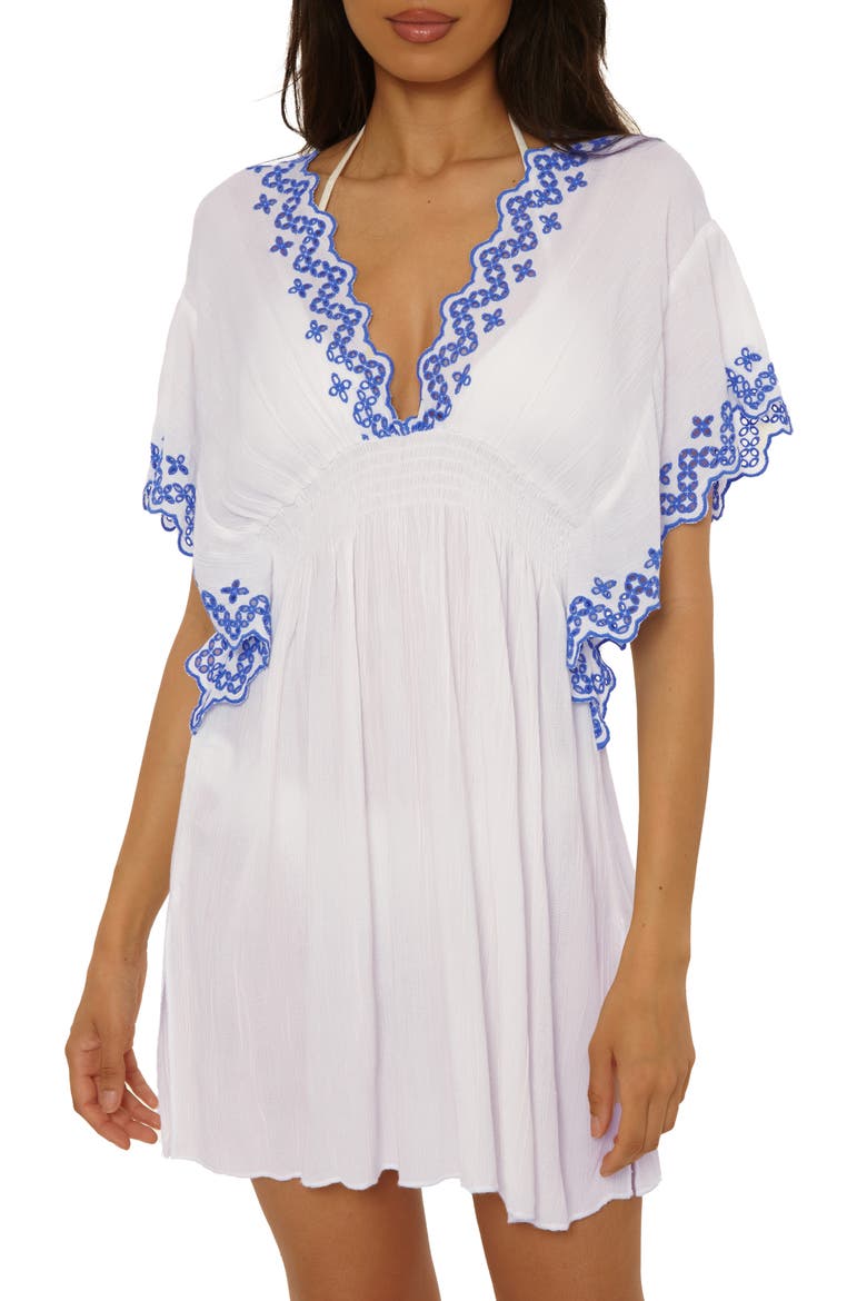 Barbados Eyelet Cover-Up Tunic, Main, color, WHITE/ LAPIS