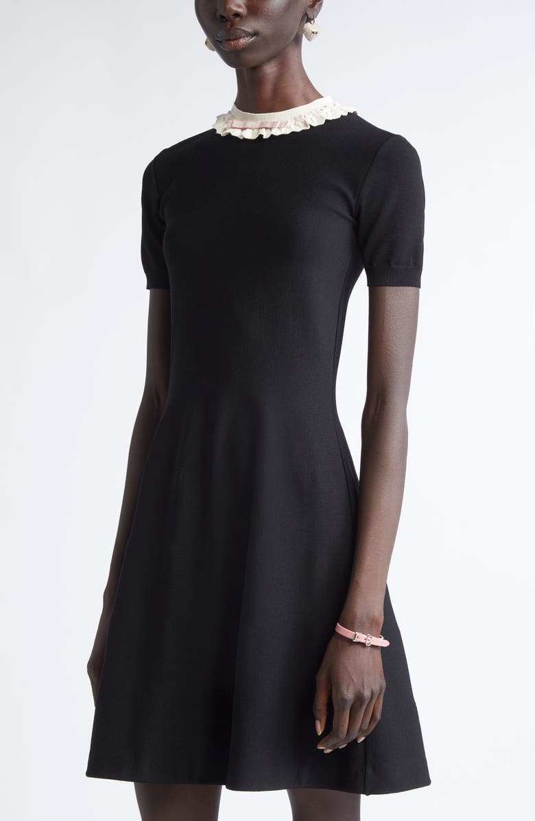 Valentino Garavani Ruffle Collar Dress, Alternate, color, Black/ Light Hazelnut