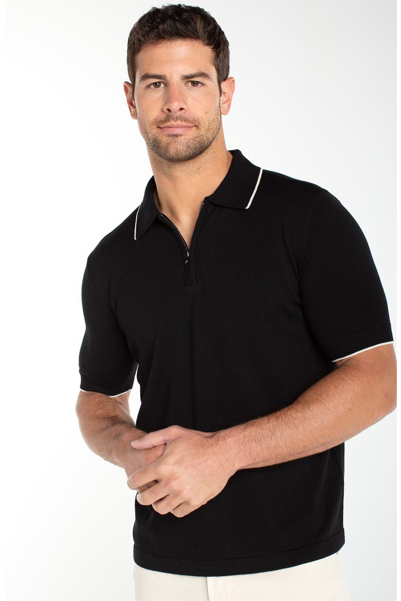 Tipped Zip Polo, Alternate, color, BLACK