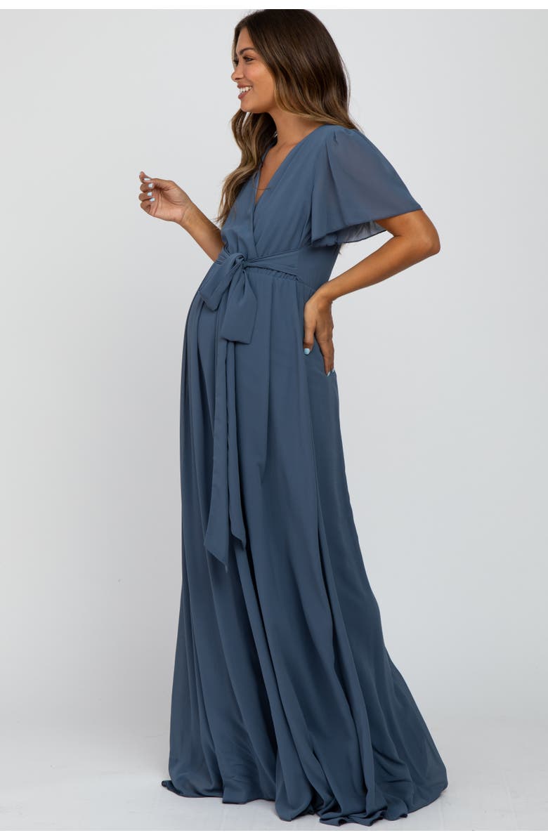 PinkBlush Chiffon Short Sleeve Maxi Dress, Alternate, color, Blue