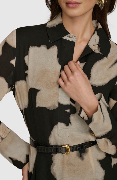 DONNA KARAN DONNA KARAN NEW YORK FLORAL PRINT LONG SLEEVE SHIRTDRESS