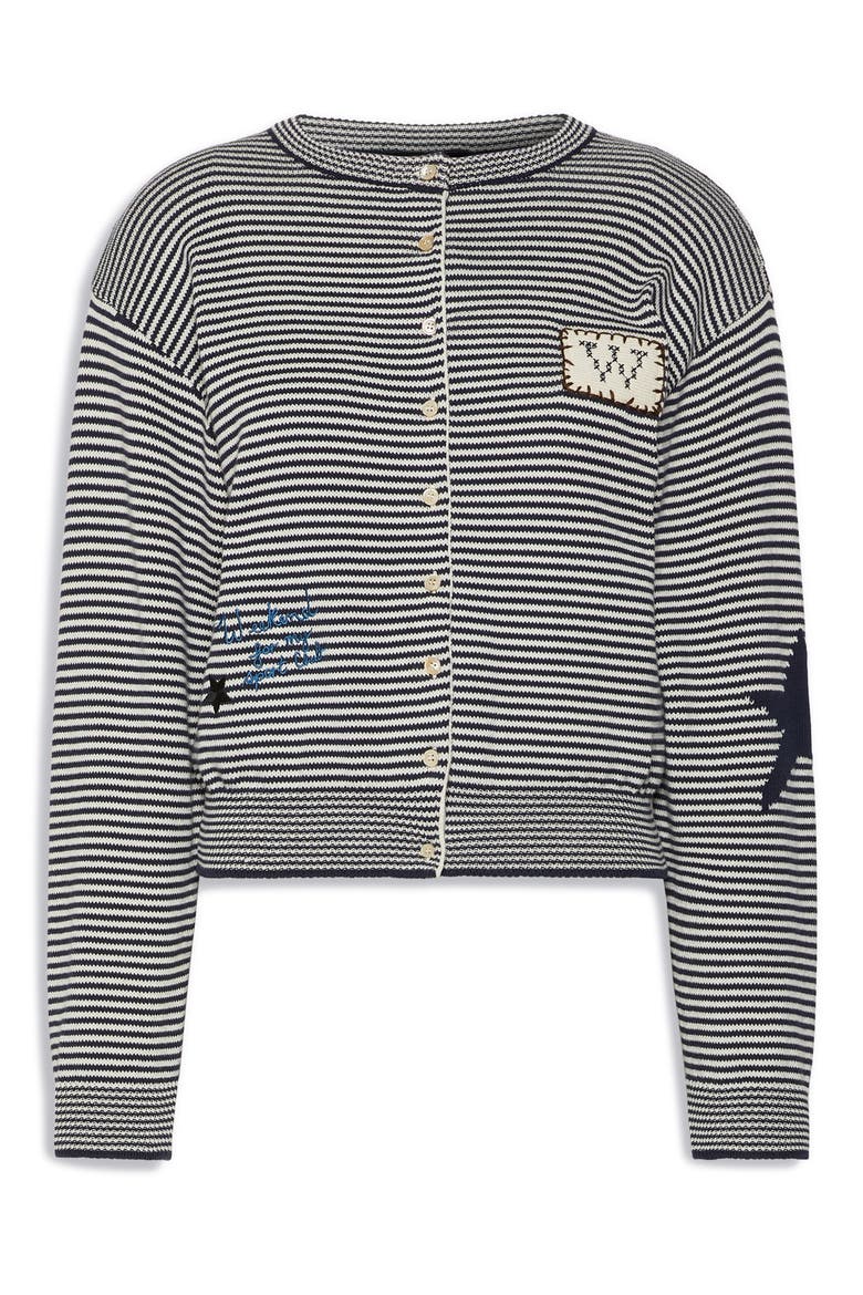Teiera Stripe Cotton Blend Cardigan, Alternate, color, NAVY