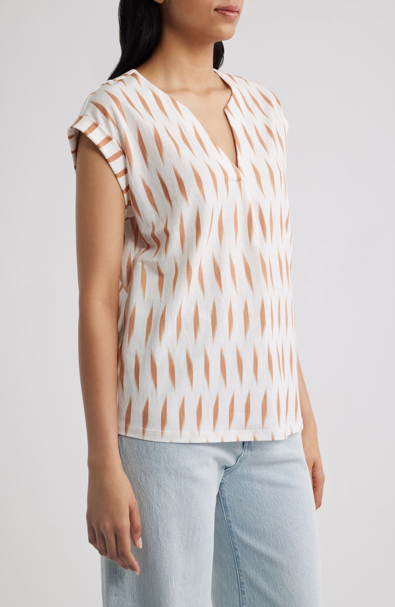 Bobeau Dolman Sleeve Piqué T-Shirt, Alternate, color, Ivory/ Light Brown Ikat