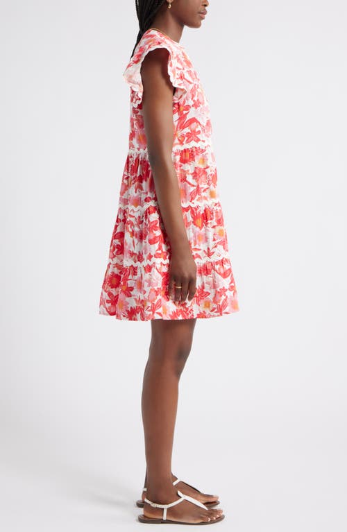 Caslonr Caslon(r) Floral Flutter Sleeve Tiered Cotton Dress