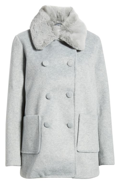 Cece Faux Fur Collar Double Breasted Coat In Gray
