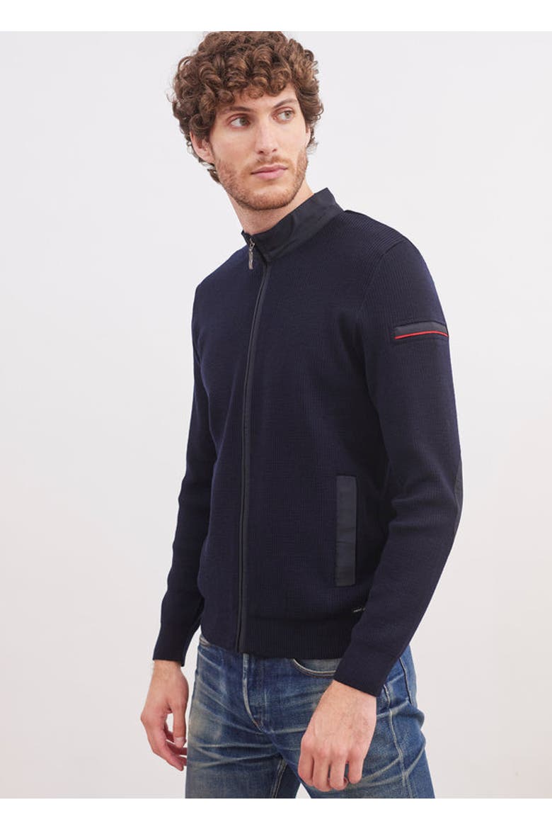 NAVIGATEUR - Comfortable Knit Cardigan with Zip, Alternate, color, Navy