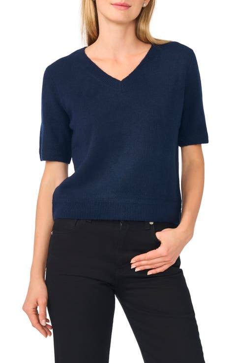 V-Neck Short Sleeve Sweater