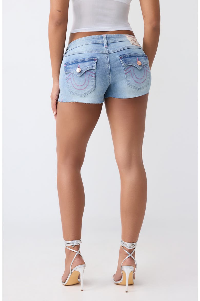 Joey Low Rise Flap Shorts, Alternate, color, LIGHT BLUE SUEDE WASH