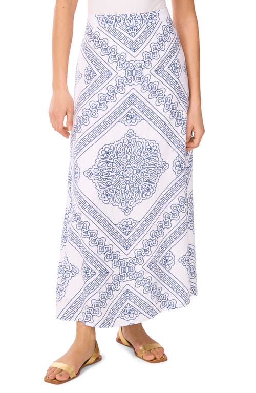 Shop Vince Camuto Print Linen Blend A-line Maxi Skirt In Lake Breeze