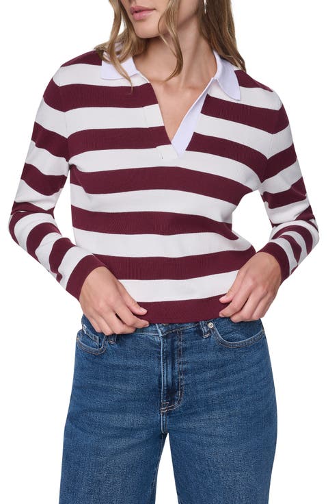 Striped Long Sleeve Polo Sweater