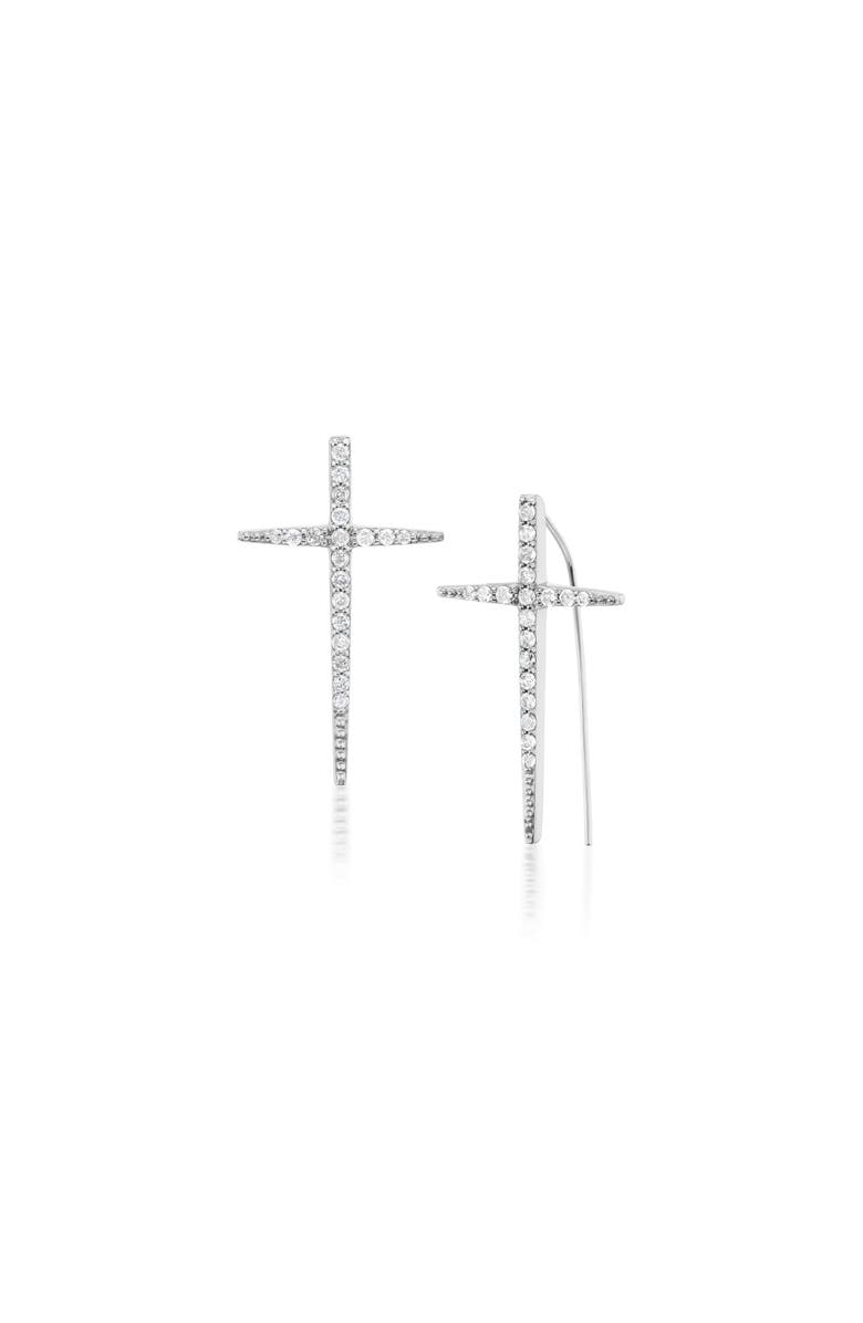 Sheryl Lowe Diamond Baby Cross Spike Earring, Main, color, Sterling Silver