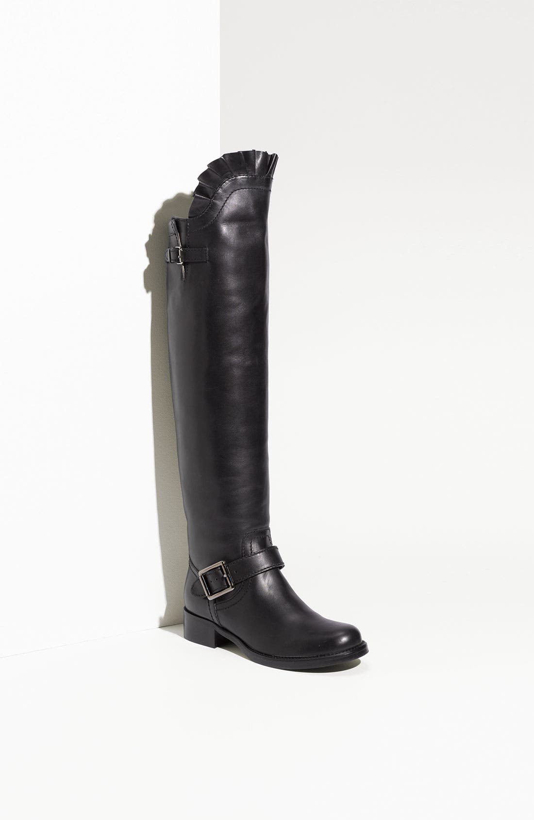 Valentino Garavani Ruffled Over the Knee Biker Boot, Main, color, 