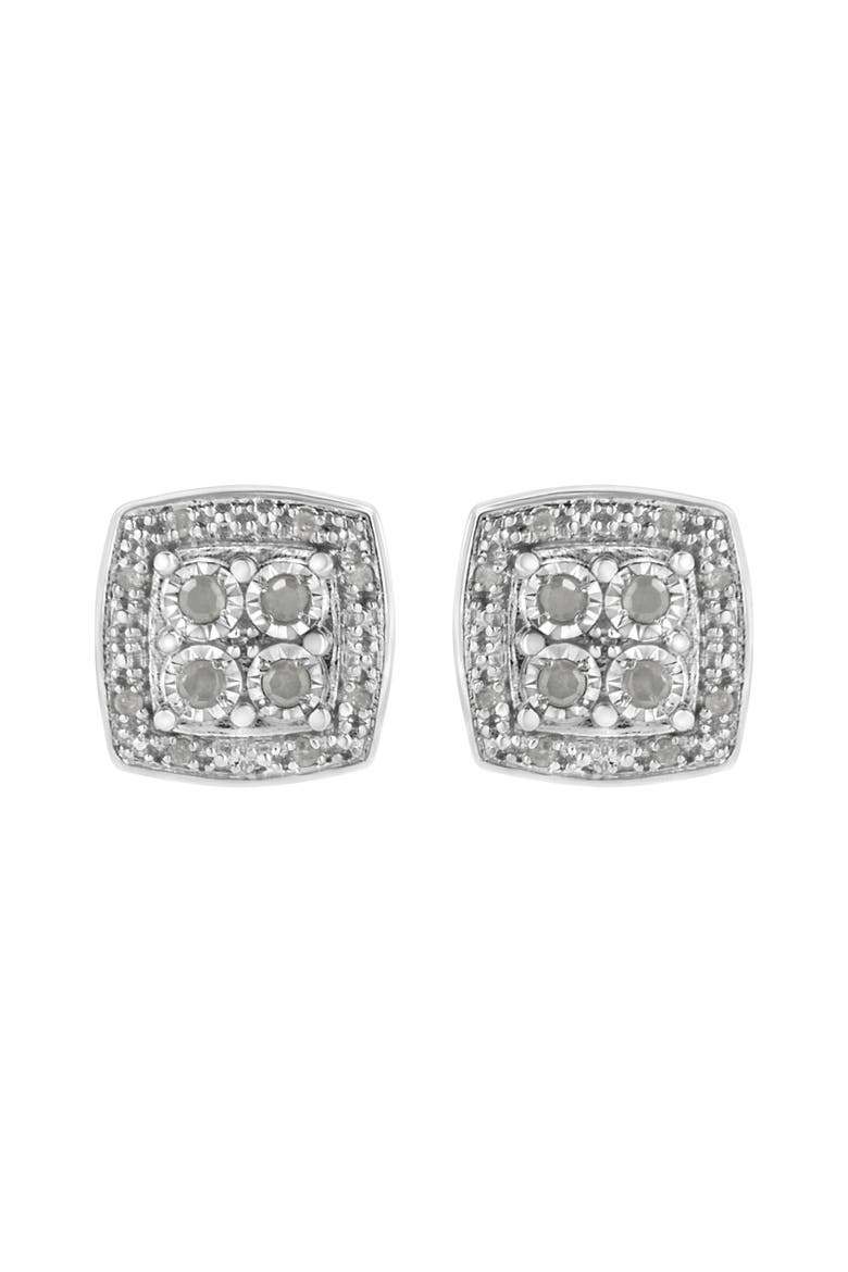 Silver 1/4 Ct Round Diamond Square Shape Milgrain Stud Earrings, Main, color, White