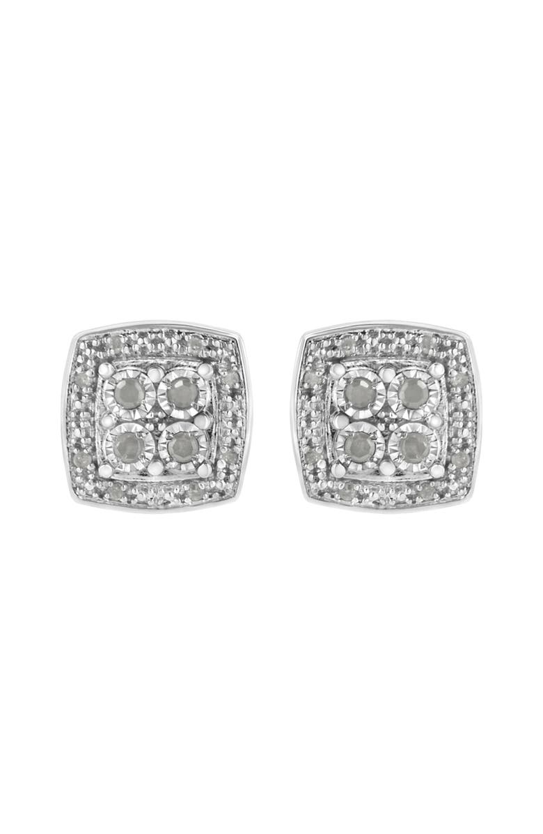 Haus of Brilliance Silver 1/4 Ct Round Diamond Square Shape Milgrain Stud Earrings, Main, color, White