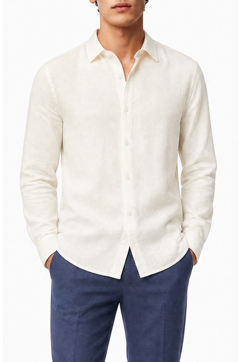 Long Sleeve Linen Blend Button-Up Shirt, Main, color, WHITE