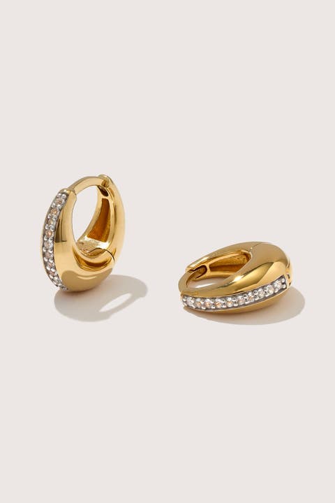 14kt Gold Vermeil Mini Graduated Hoop Earrings with White Topaz