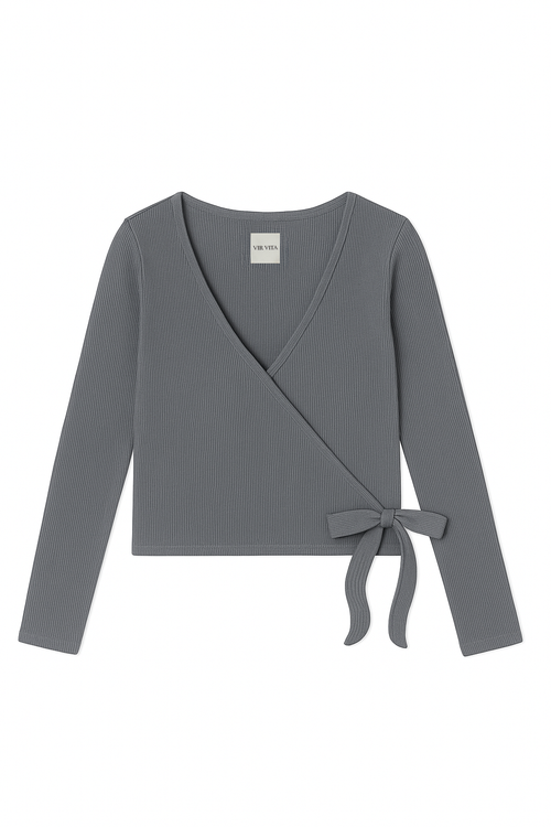 Vir Vita Margot Wrap Top In Gray